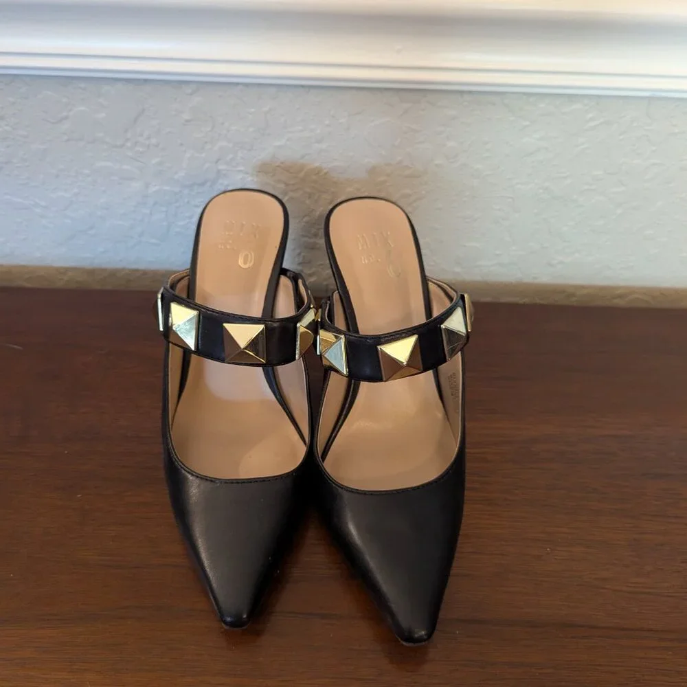 Mix No 6 Ingra Black Mules W/ Gold Stud Details - Picture 2 of 5